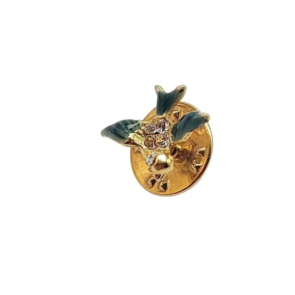 BAB Ballou Clear Glass Rhinestone Green Enamel Bird Gold Tone Tie Tack Vintage - Picture 2 of 4
